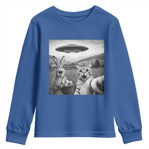 Funny Easter Youth Sweatshirt Christian Cat Selfie Bunny Meme TS14 Royal Blue Print Your Wear