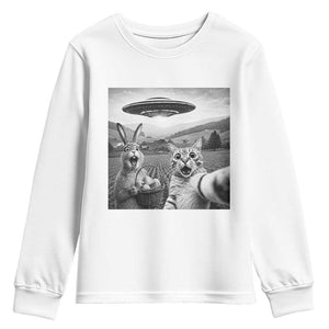 Funny Easter Youth Sweatshirt Christian Cat Selfie Bunny Meme TS14 White Print Your Wear