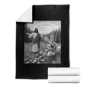 Funny Easter Jesus Throw Blanket Christian Jesus Bunny Selfie Religious TS14 Black Print Your Wear