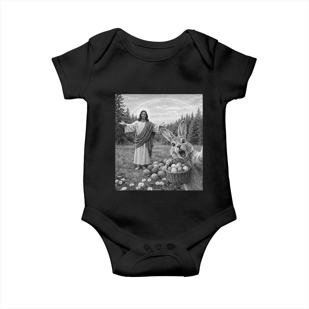 Funny Easter Jesus Baby Onesie Christian Jesus Bunny Selfie Religious TS14 Black Print Your Wear
