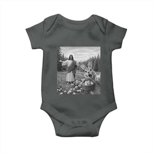 Funny Easter Jesus Baby Onesie Christian Jesus Bunny Selfie Religious TS14 Dark Heather Print Your Wear