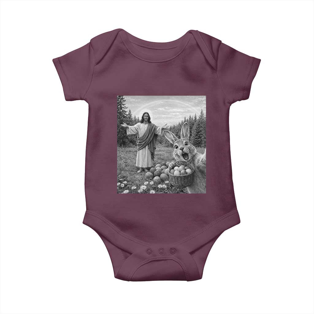 Funny Easter Jesus Baby Onesie Christian Jesus Bunny Selfie Religious TS14 Maroon Print Your Wear