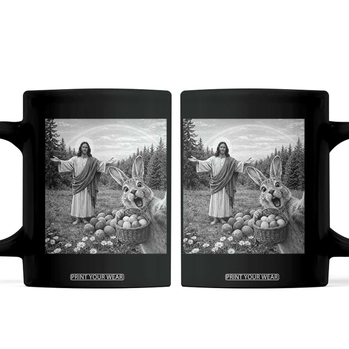 Funny Easter Jesus Coffee Mug Christian Jesus Bunny Selfie Religious TS14 Black Print Your Wear