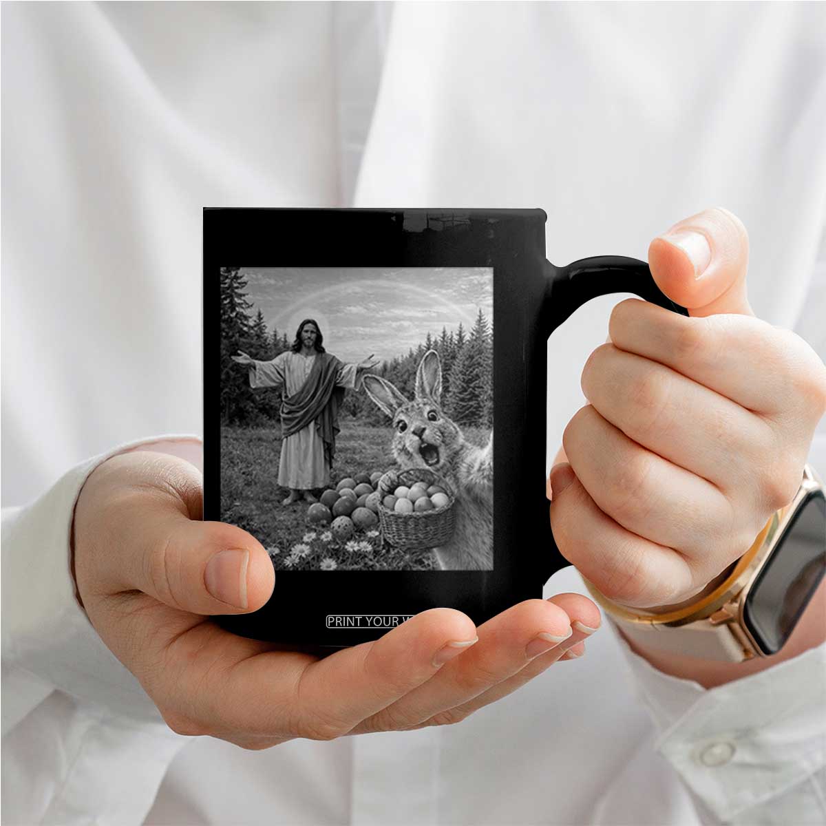 Funny Easter Jesus Coffee Mug Christian Jesus Bunny Selfie Religious TS14 Print Your Wear
