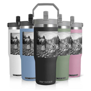 Funny Easter Jesus Flip Straw Tumbler Christian Jesus Bunny Selfie Religious TS14 Print Your Wear