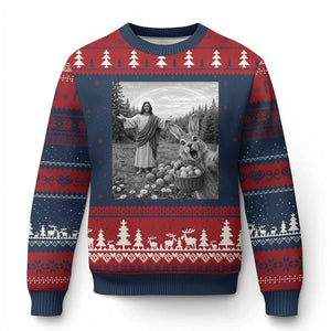 Funny Easter Jesus Ugly Christmas Sweater Christian Jesus Bunny Selfie Religious TS14 Navy Red Print Your Wear