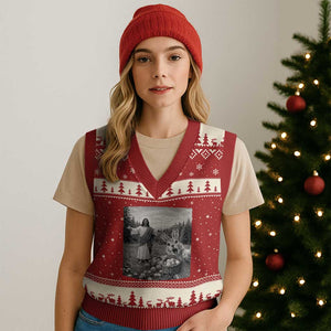 Funny Easter Jesus V-Neck Knit Sweater Vest Christian Jesus Bunny Selfie Religious TS14 Red Beige Print Your Wear