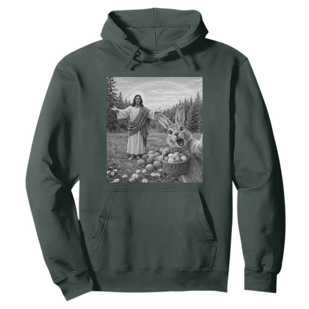 Funny Easter Jesus Hoodie Christian Jesus Bunny Selfie Religious TS14 Dark Forest Green Print Your Wear