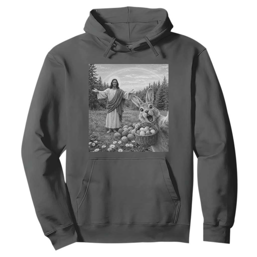 Funny Easter Jesus Hoodie Christian Jesus Bunny Selfie Religious TS14 Dark Heather Print Your Wear