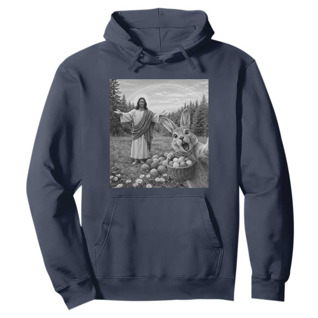 Funny Easter Jesus Hoodie Christian Jesus Bunny Selfie Religious TS14 Navy Print Your Wear