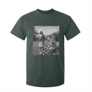 Funny Easter Jesus T Shirt For Kid Christian Jesus Bunny Selfie Religious TS14 Dark Forest Green Print Your Wear