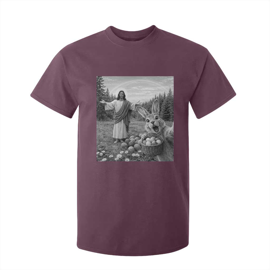 Funny Easter Jesus T Shirt For Kid Christian Jesus Bunny Selfie Religious TS14 Maroon Print Your Wear