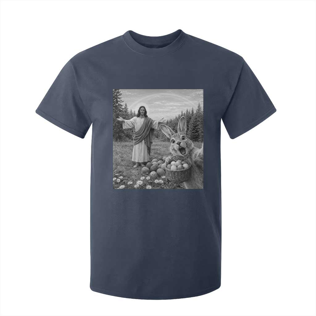 Funny Easter Jesus T Shirt For Kid Christian Jesus Bunny Selfie Religious TS14 Navy Print Your Wear