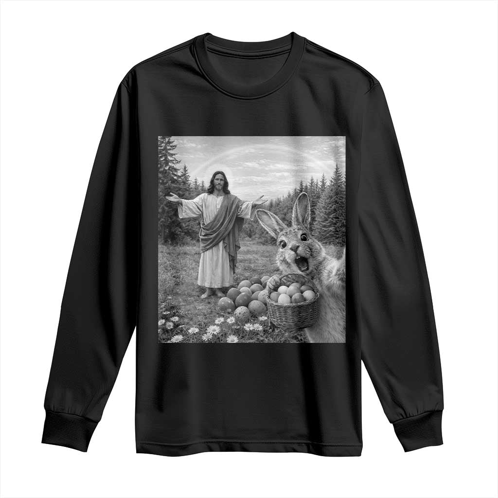 Funny Easter Jesus Long Sleeve Shirt Christian Jesus Bunny Selfie Religious TS14 Black Print Your Wear