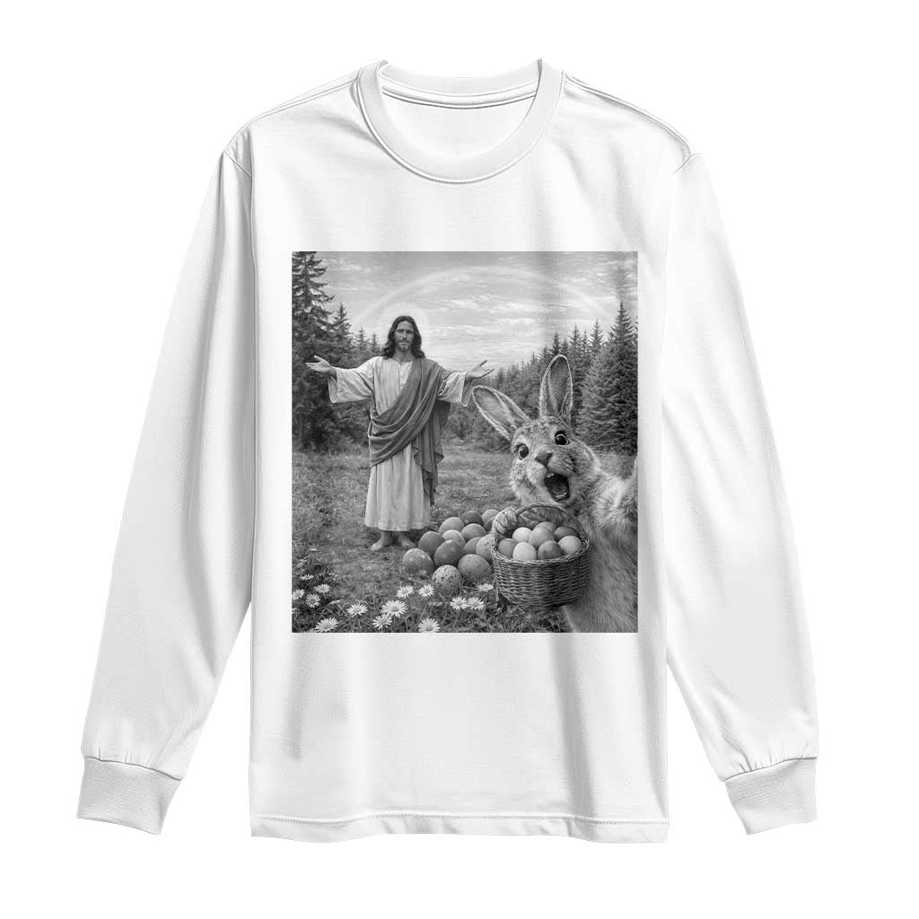 Funny Easter Jesus Long Sleeve Shirt Christian Jesus Bunny Selfie Religious TS14 White Print Your Wear