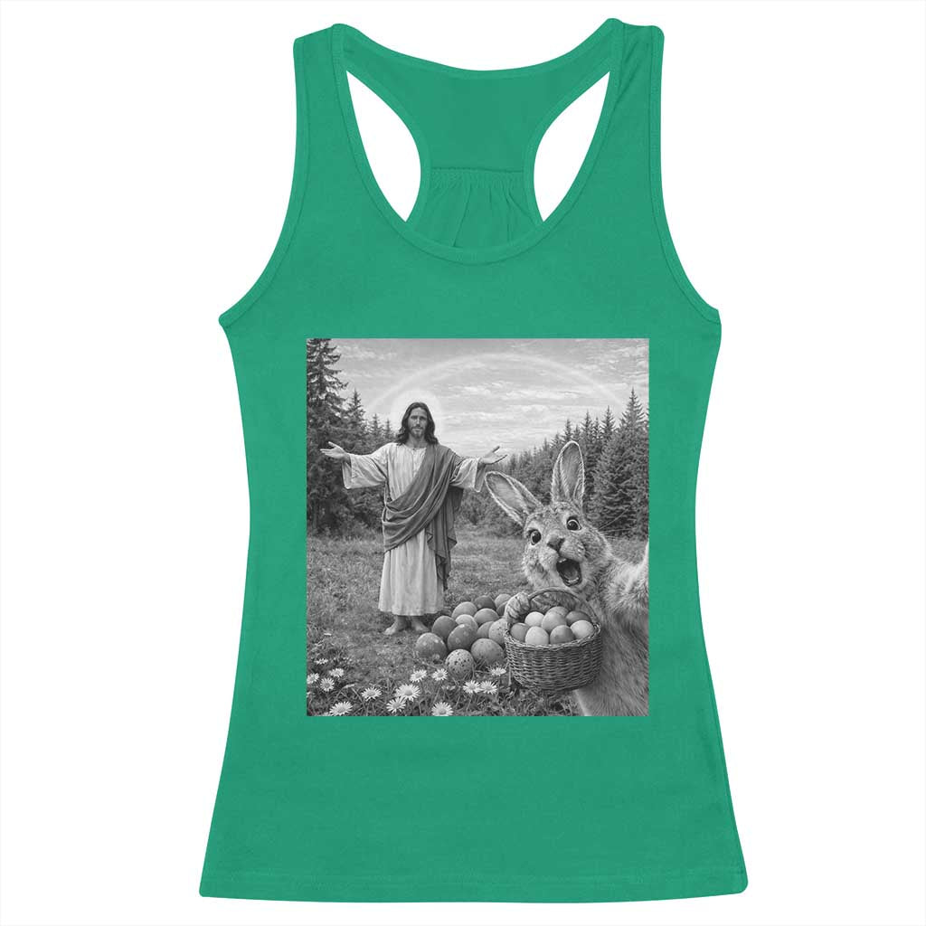 Funny Easter Jesus Racerback Tank Top Christian Jesus Bunny Selfie Religious TS14 Irish Green Print Your Wear