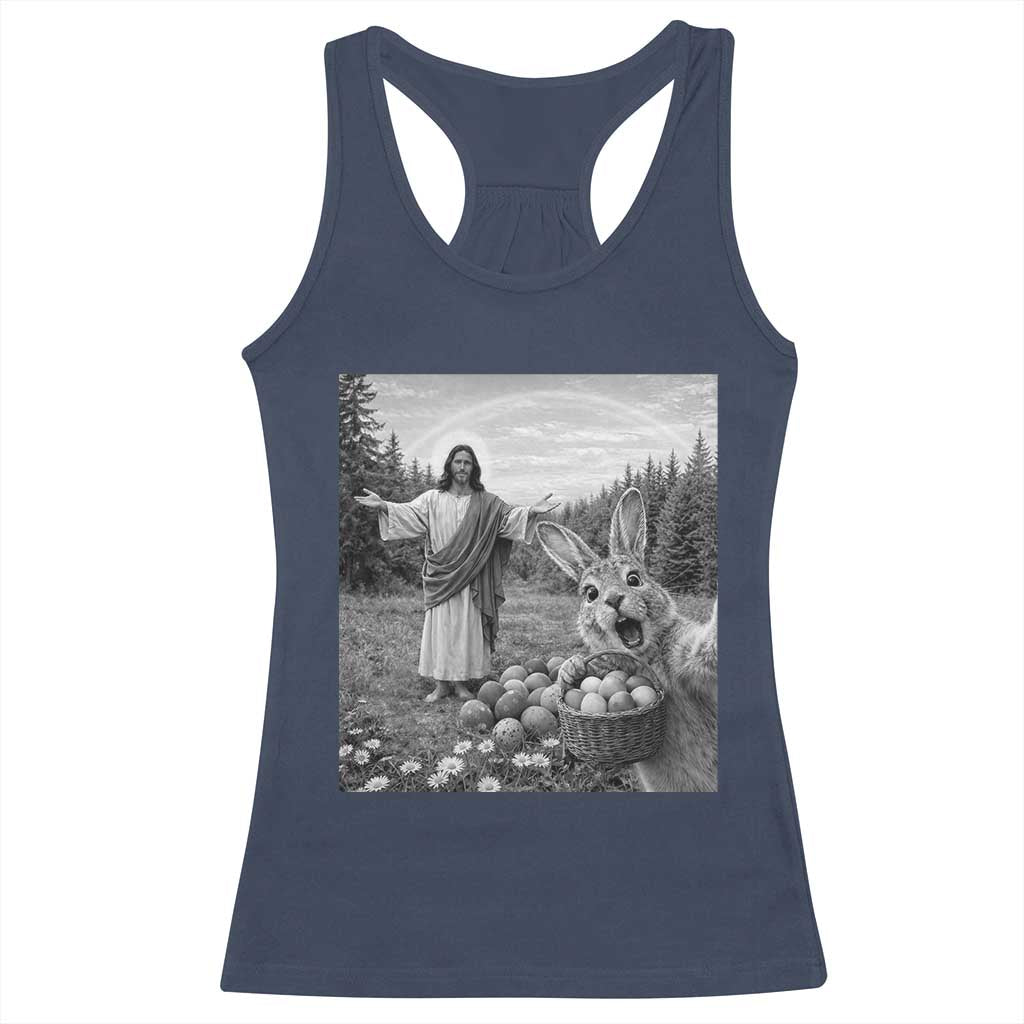 Funny Easter Jesus Racerback Tank Top Christian Jesus Bunny Selfie Religious TS14 Navy Print Your Wear