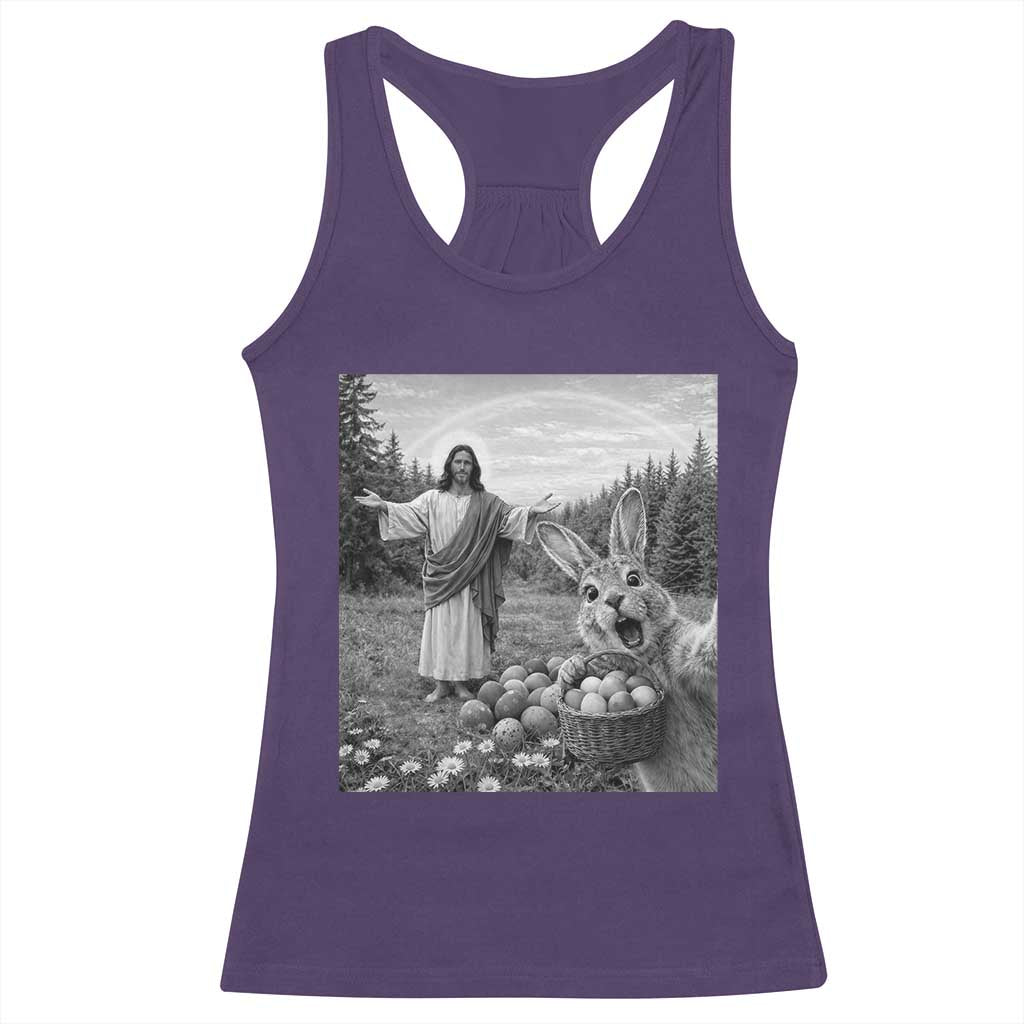 Funny Easter Jesus Racerback Tank Top Christian Jesus Bunny Selfie Religious TS14 Purple Print Your Wear