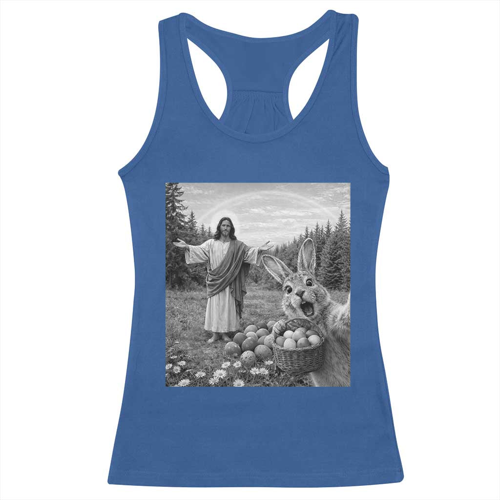 Funny Easter Jesus Racerback Tank Top Christian Jesus Bunny Selfie Religious TS14 Royal Blue Print Your Wear