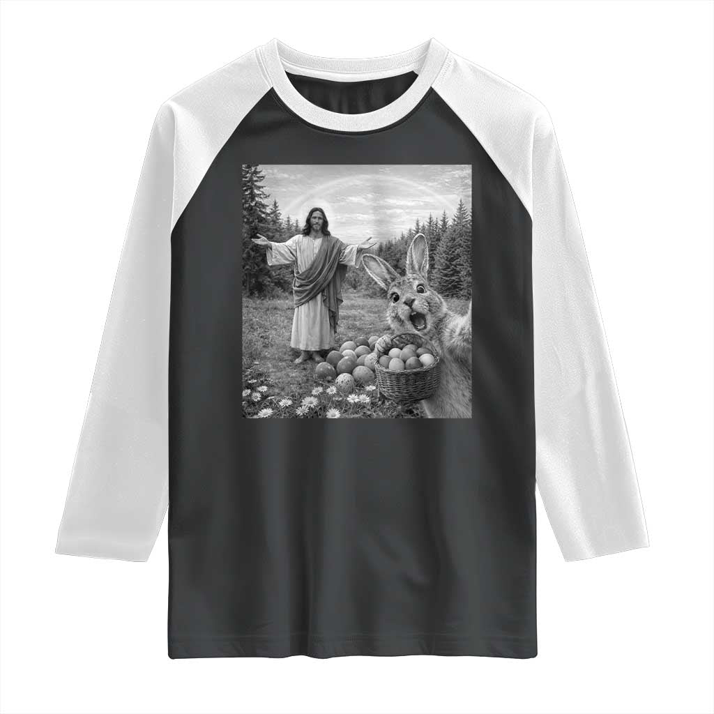 Funny Easter Jesus Raglan Shirt Christian Jesus Bunny Selfie Religious TS14 Black White Print Your Wear