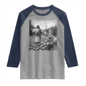 Funny Easter Jesus Raglan Shirt Christian Jesus Bunny Selfie Religious TS14 Sport Gray Navy Print Your Wear