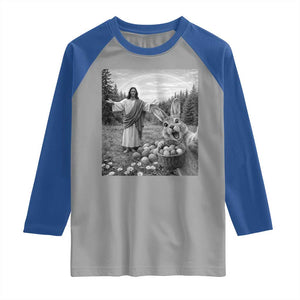 Funny Easter Jesus Raglan Shirt Christian Jesus Bunny Selfie Religious TS14 Sport Gray Royal Print Your Wear