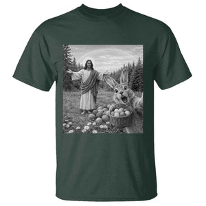 Funny Easter Jesus T Shirt Christian Jesus Bunny Selfie Religious TS14 Dark Forest Green Print Your Wear