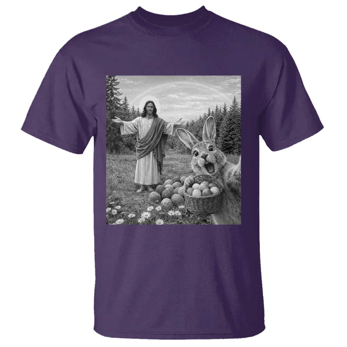 Funny Easter Jesus T Shirt Christian Jesus Bunny Selfie Religious TS14 Purple Print Your Wear