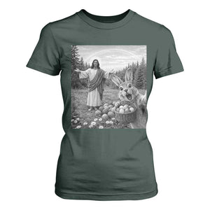 Funny Easter Jesus T Shirt For Women Christian Jesus Bunny Selfie Religious TS14 Dark Forest Green Print Your Wear