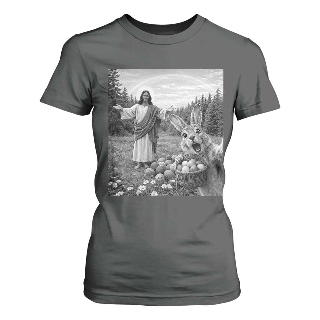 Funny Easter Jesus T Shirt For Women Christian Jesus Bunny Selfie Religious TS14 Dark Heather Print Your Wear