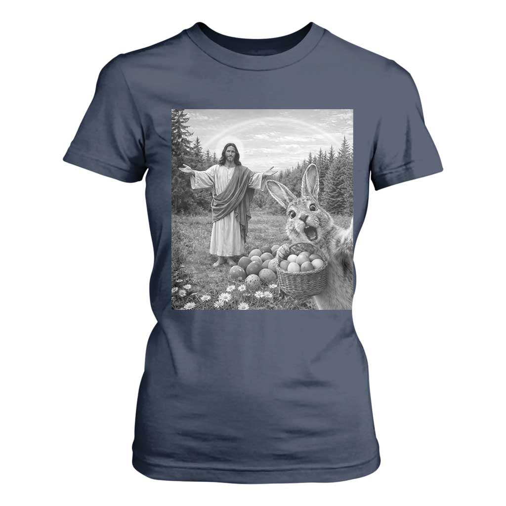 Funny Easter Jesus T Shirt For Women Christian Jesus Bunny Selfie Religious TS14 Navy Print Your Wear