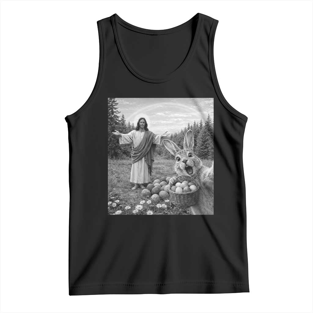 Funny Easter Jesus Tank Top Christian Jesus Bunny Selfie Religious TS14 Black Print Your Wear