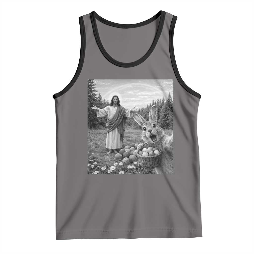 Funny Easter Jesus Tank Top Christian Jesus Bunny Selfie Religious TS14 Deep Heather Black Print Your Wear