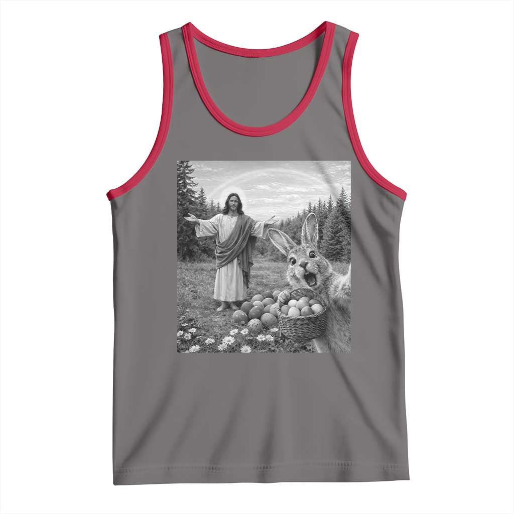 Funny Easter Jesus Tank Top Christian Jesus Bunny Selfie Religious TS14 Deep Heather Red Print Your Wear