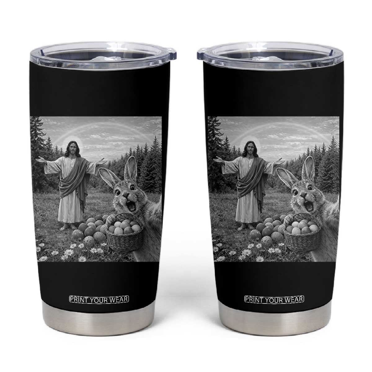Funny Easter Jesus Tumbler Cup Christian Jesus Bunny Selfie Religious TS14 Black Print Your Wear