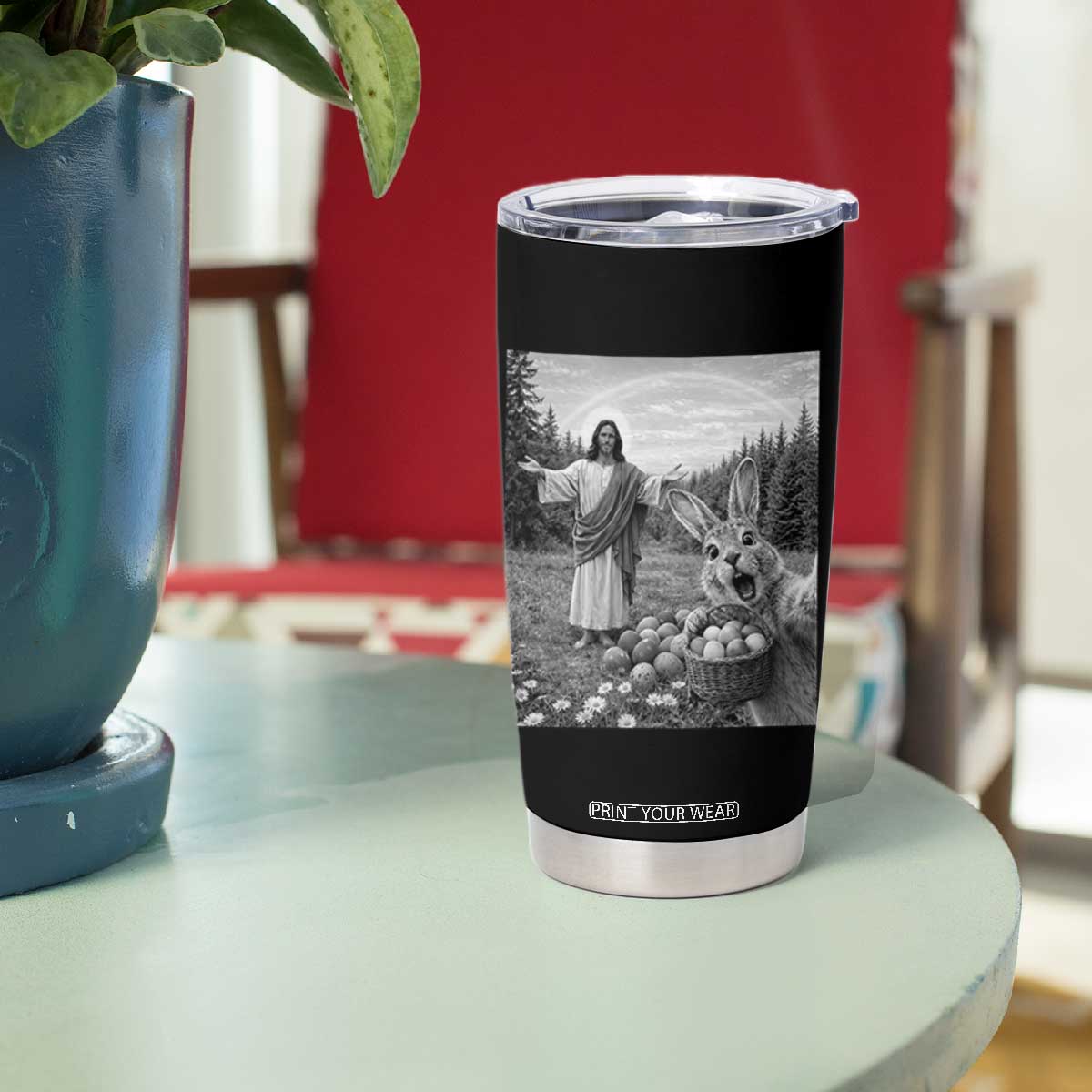Funny Easter Jesus Tumbler Cup Christian Jesus Bunny Selfie Religious TS14 Print Your Wear