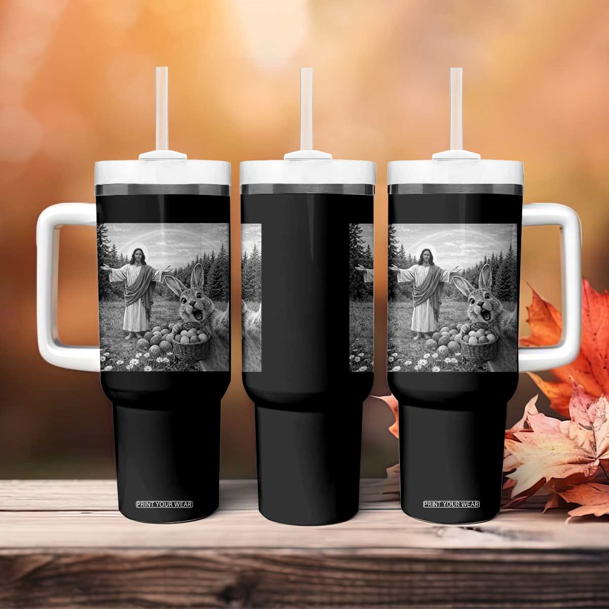 Funny Easter Jesus Tumbler With Handle Christian Jesus Bunny Selfie Religious TS14 Print Your Wear