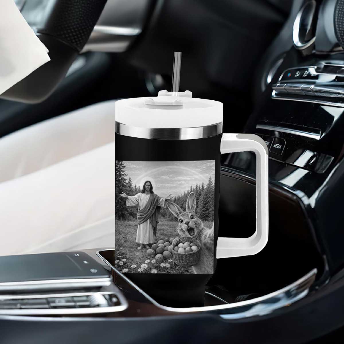 Funny Easter Jesus Tumbler With Handle Christian Jesus Bunny Selfie Religious TS14 Print Your Wear
