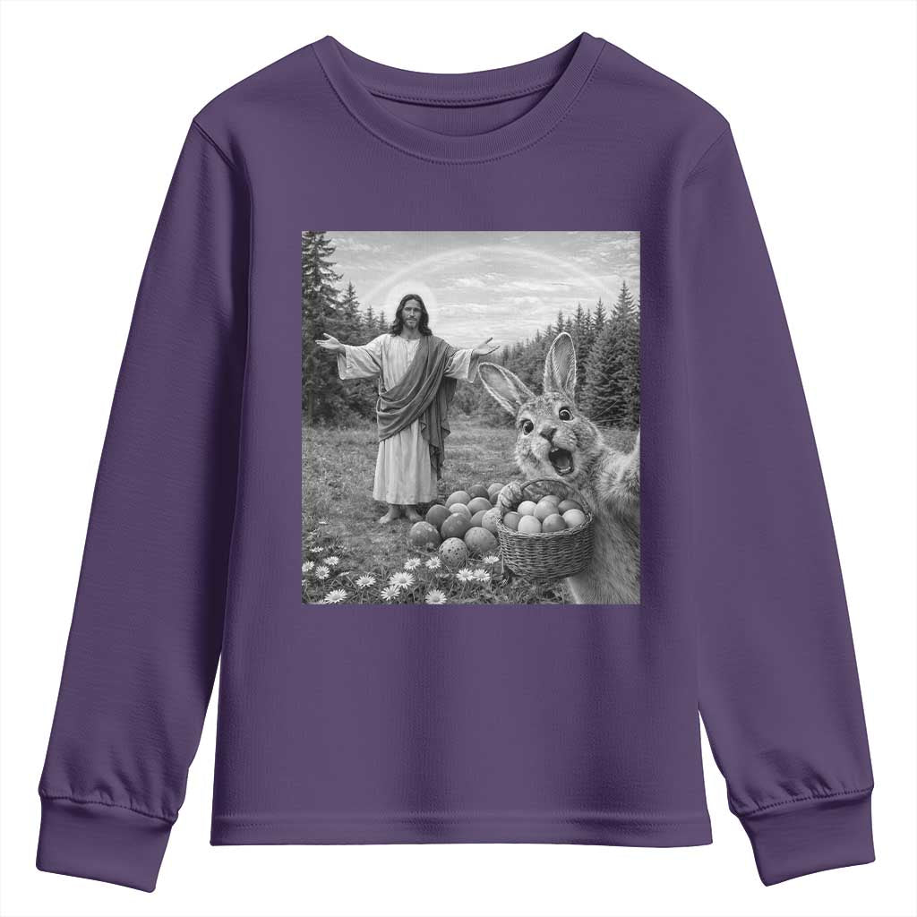 Funny Easter Jesus Youth Sweatshirt Christian Jesus Bunny Selfie Religious TS14 Purple Print Your Wear