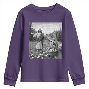 Funny Easter Jesus Youth Sweatshirt Christian Jesus Bunny Selfie Religious TS14 Purple Print Your Wear