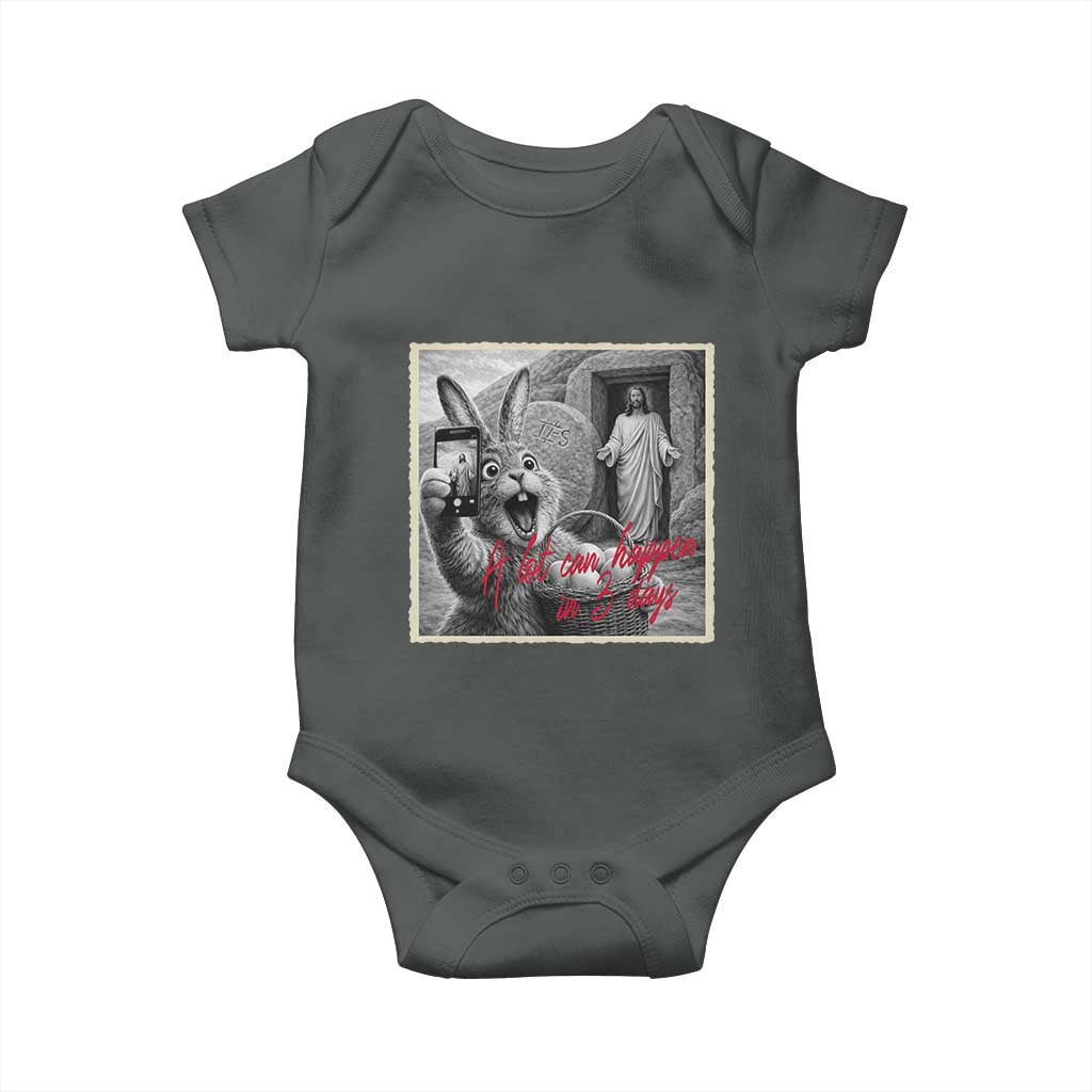 Funny Easter Jesus Baby Onesie Christian Jesus Come Back Bunny Selfie TS14 Dark Heather Print Your Wear