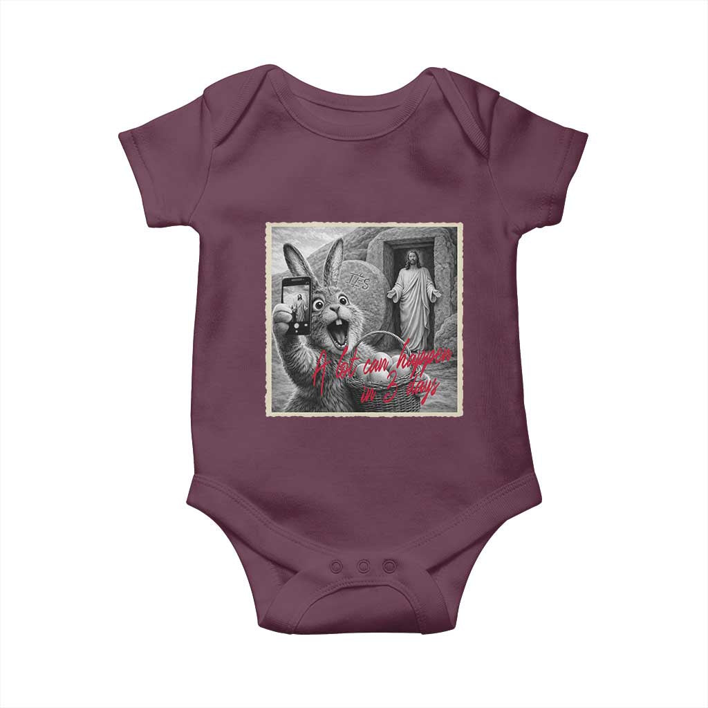 Funny Easter Jesus Baby Onesie Christian Jesus Come Back Bunny Selfie TS14 Maroon Print Your Wear