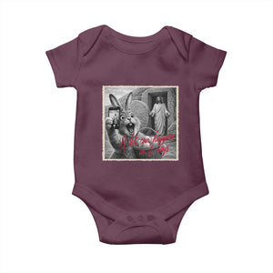 Funny Easter Jesus Baby Onesie Christian Jesus Come Back Bunny Selfie TS14 Maroon Print Your Wear