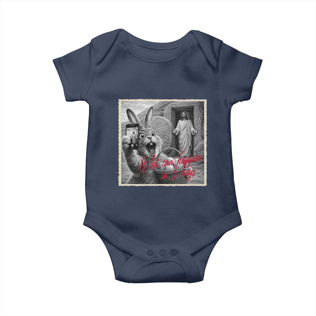 Funny Easter Jesus Baby Onesie Christian Jesus Come Back Bunny Selfie TS14 Navy Print Your Wear