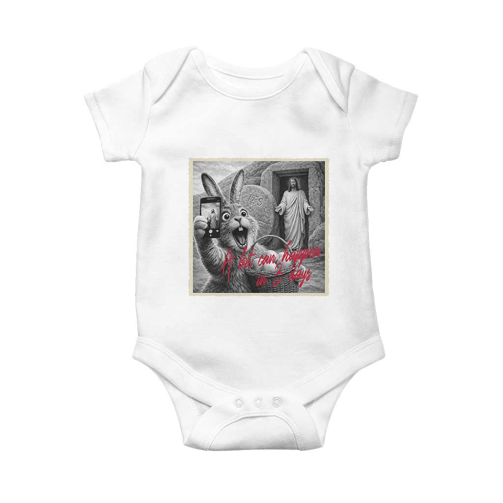 Funny Easter Jesus Baby Onesie Christian Jesus Come Back Bunny Selfie TS14 White Print Your Wear
