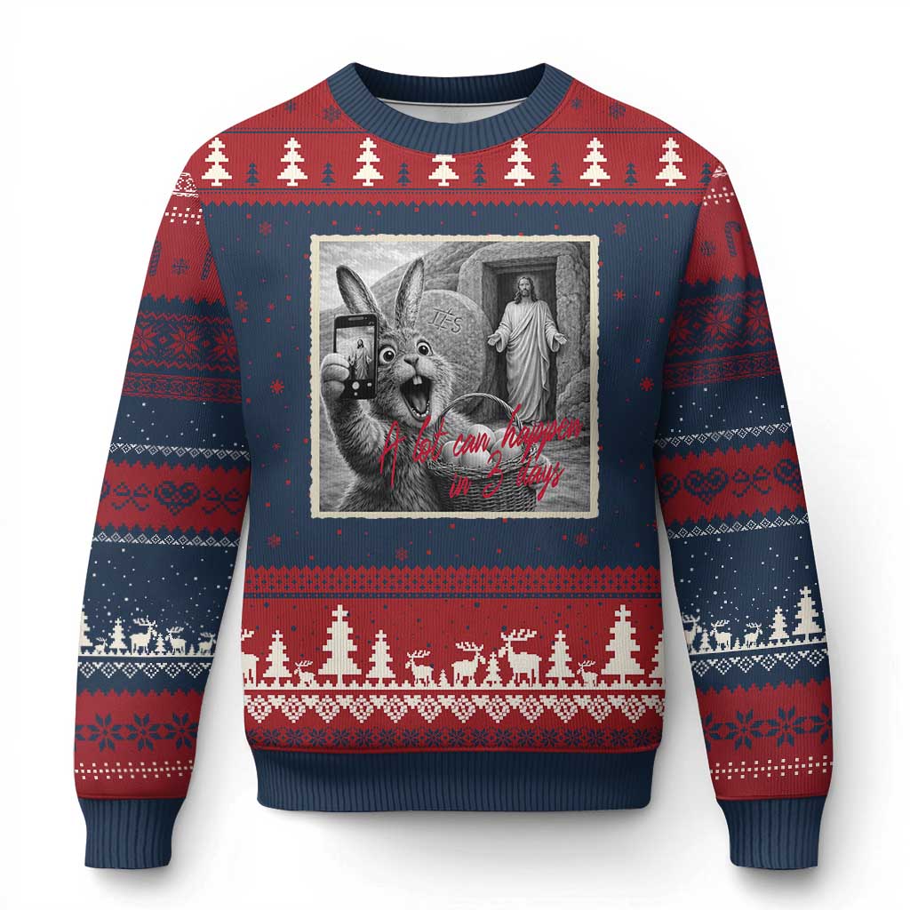 Funny Easter Jesus Ugly Christmas Sweater Christian Jesus Come Back Bunny Selfie TS14 Navy Red Print Your Wear