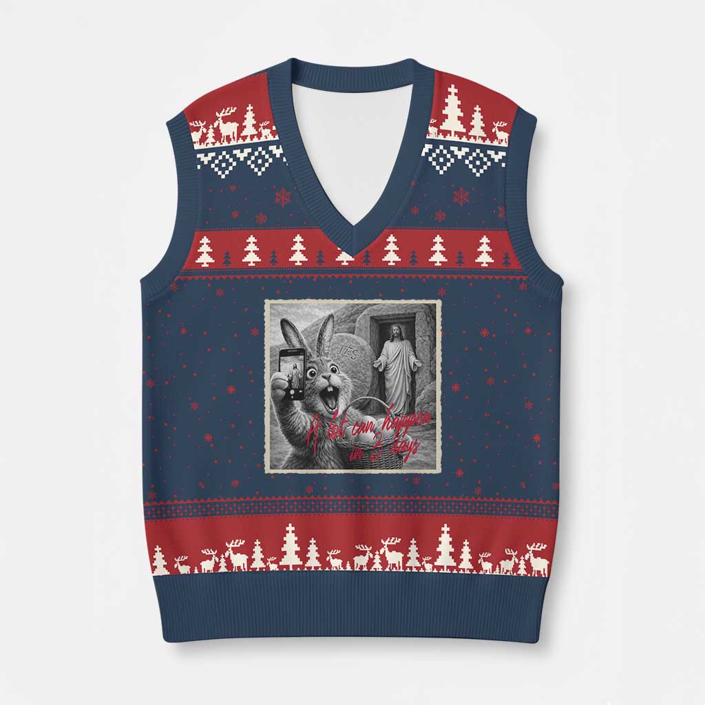 Funny Easter Jesus V-Neck Knit Sweater Vest Christian Jesus Come Back Bunny Selfie TS14 Navy Red Print Your Wear