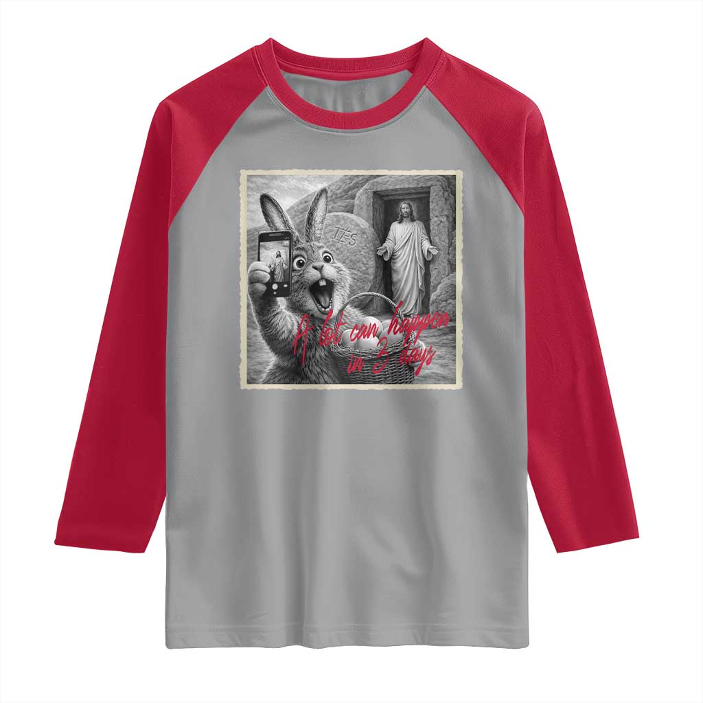 Funny Easter Jesus Raglan Shirt Christian Jesus Come Back Bunny Selfie TS14 Sport Gray Red Print Your Wear