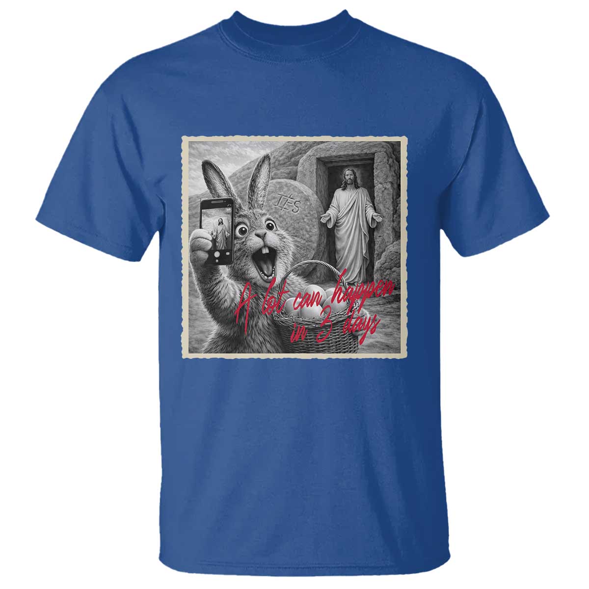 Funny Easter Jesus T Shirt Christian Jesus Come Back Bunny Selfie TS14 Royal Blue Print Your Wear