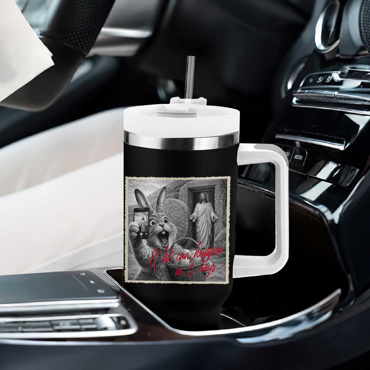 Funny Easter Jesus Tumbler With Handle Christian Jesus Come Back Bunny Selfie TS14 Print Your Wear